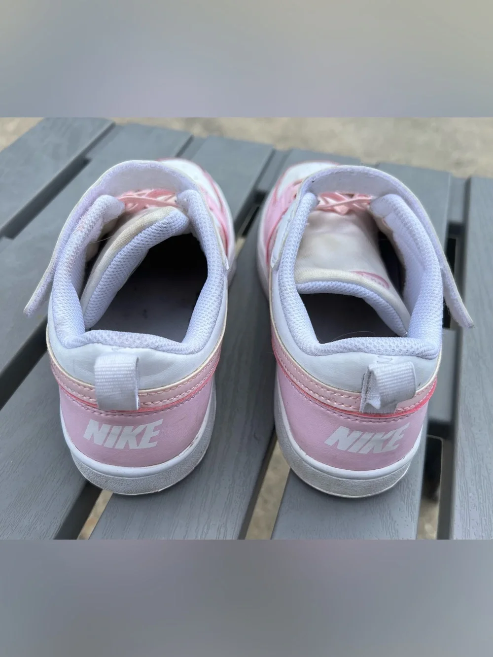 Nike Court Borough Low Recraft 3Y Little Kids White and Pink With Velcro Strap!